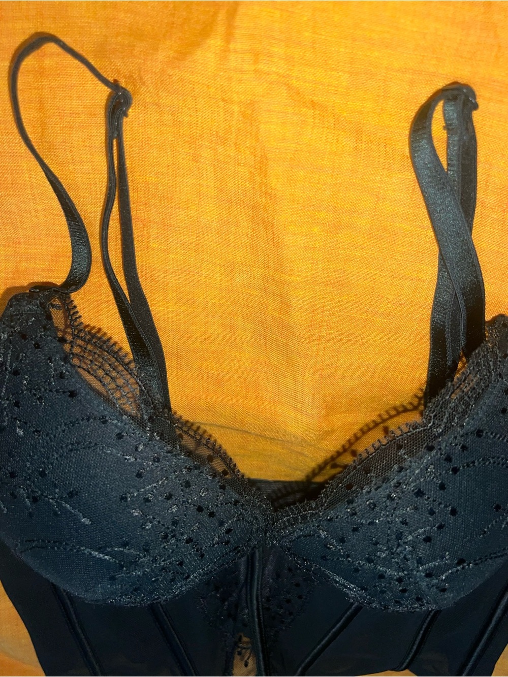 Primark Forest Dark Green Embroidered Mesh Corset Bra Size 34B - Picture 5 of 9